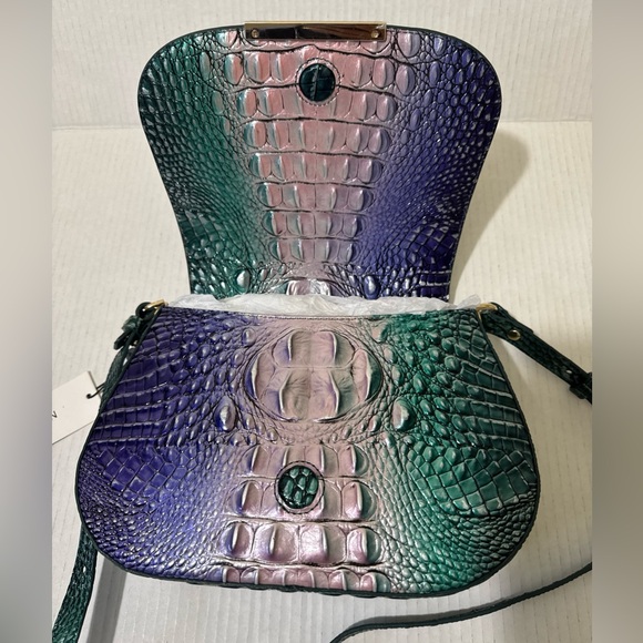 NWT BRAHMIN Must Have Croc Embossed Crossbody Ombre Green & Purple Vibrant - Picture 5 of 14